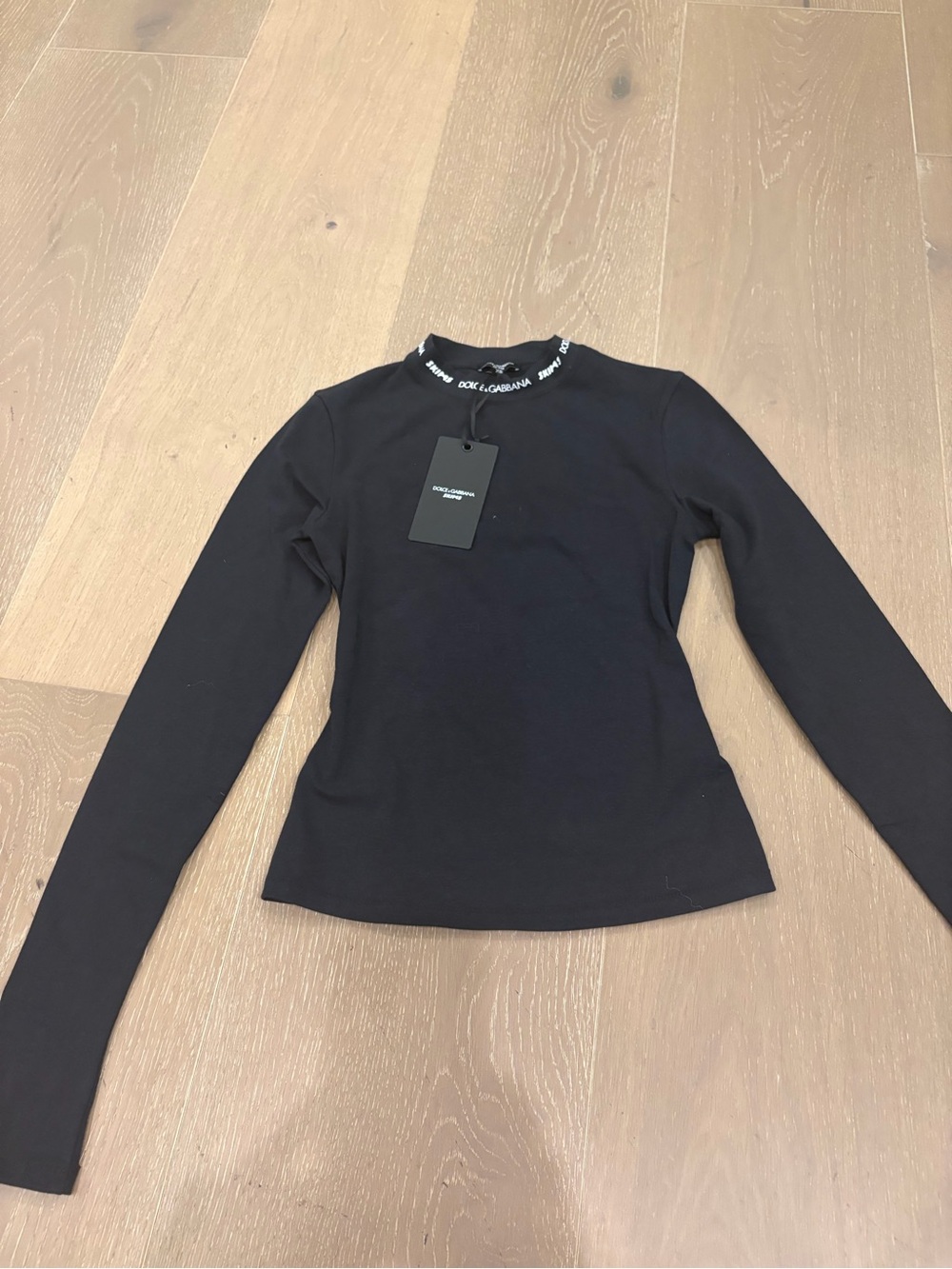 SKIMS x Dolce & Gabbana Black Long-Sleeve Mock Neck Top with Logo Trim
